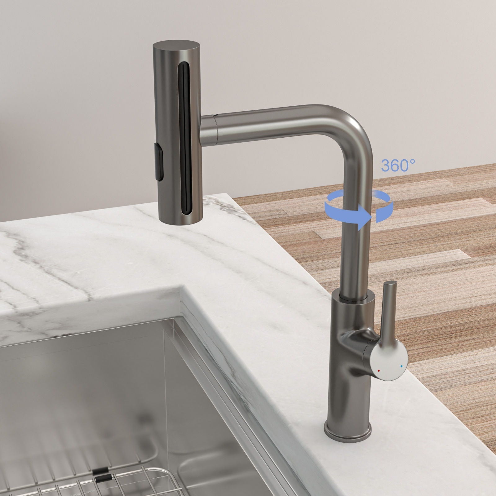 360° Pull Down Kitchen Faucet With 4 Spray Modes by HouseOfZazla