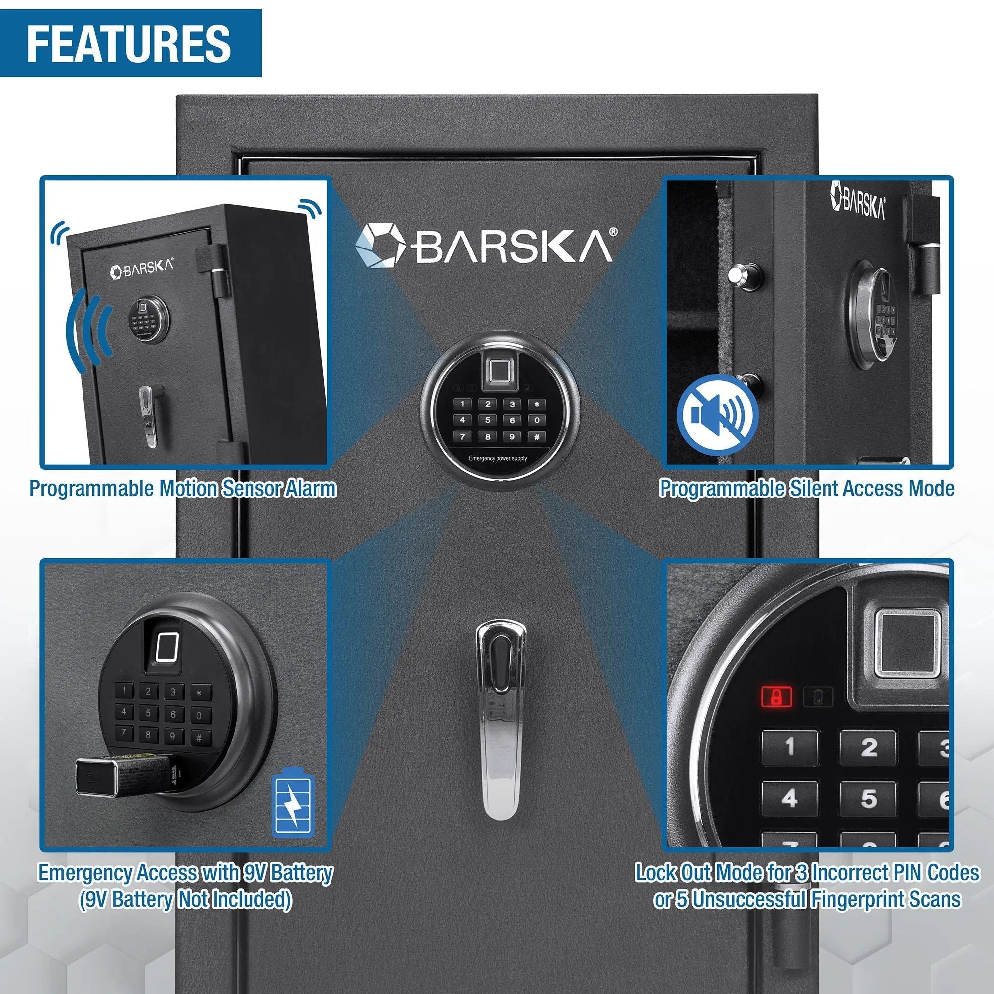 2.02 Cubic Ft Biometric Keypad Fire Resistant Safe - Black by HouseOfZazla