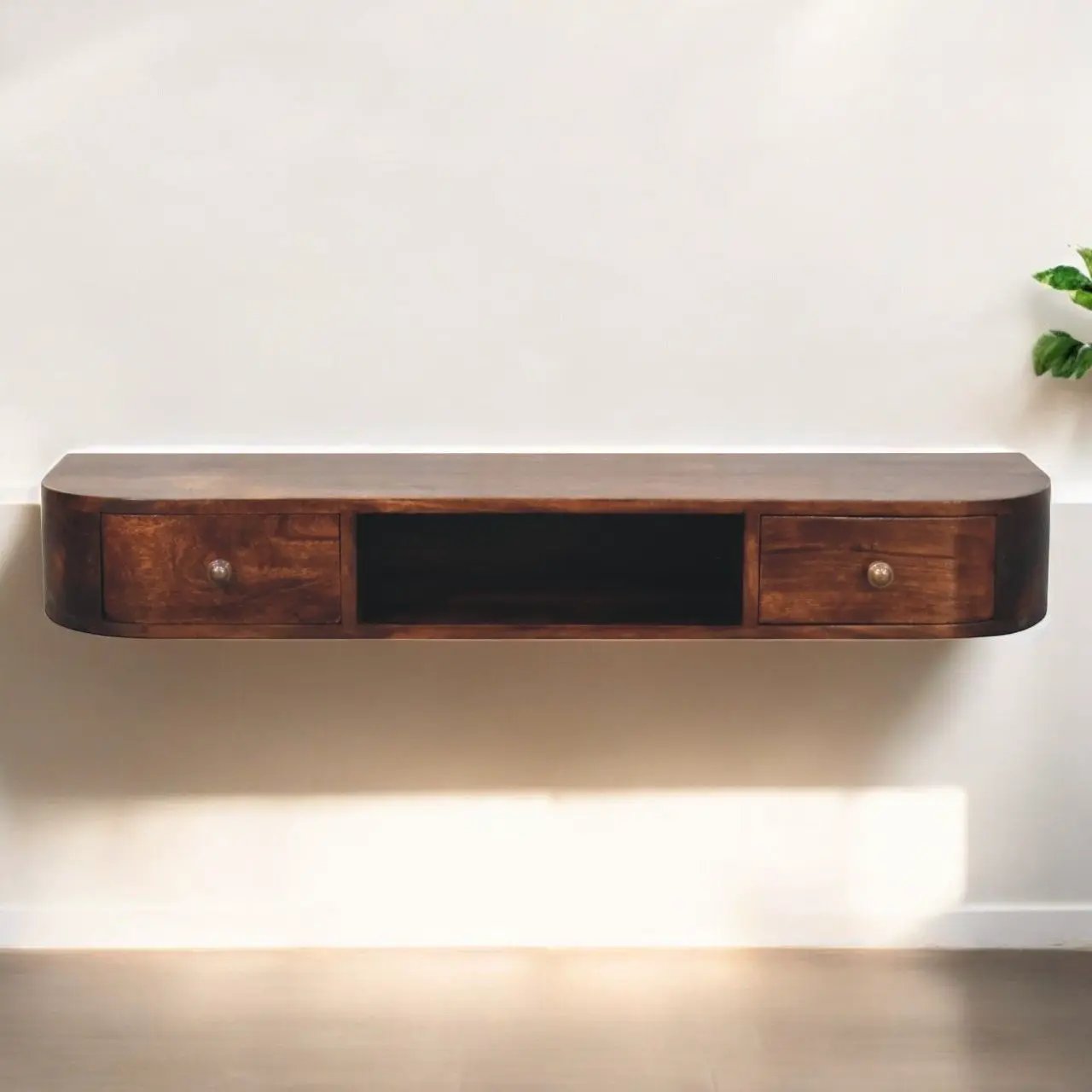 Lunar - Floating Console With 2 Drawer - Chestnut by HouseOfZazla