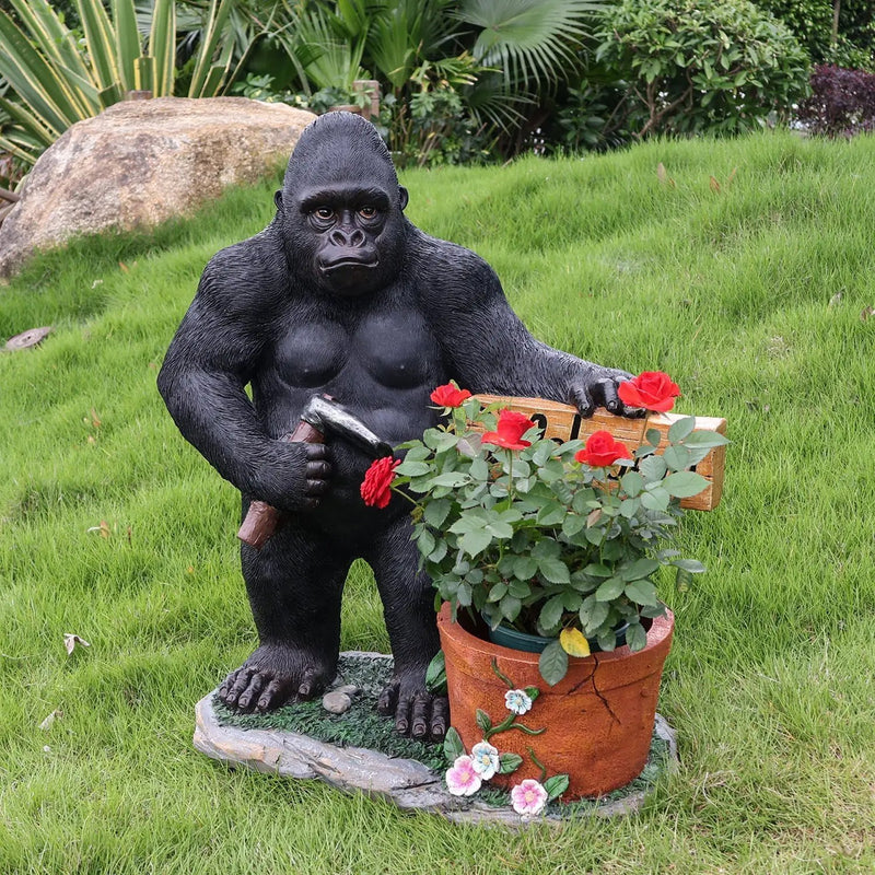 Outdoor Garden Sculpture Chimpanzee Flower Pot Planter by HouseOfZazla