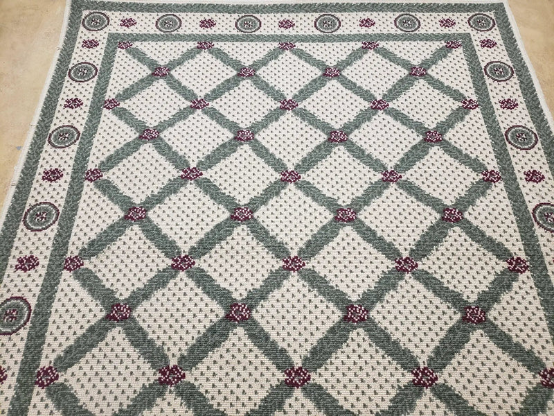 4x5 Panel Design Rug, 4' x 5' Power-Loomed Vintage Rug, Beige & Pine Green Carpet by Jewel Rugs