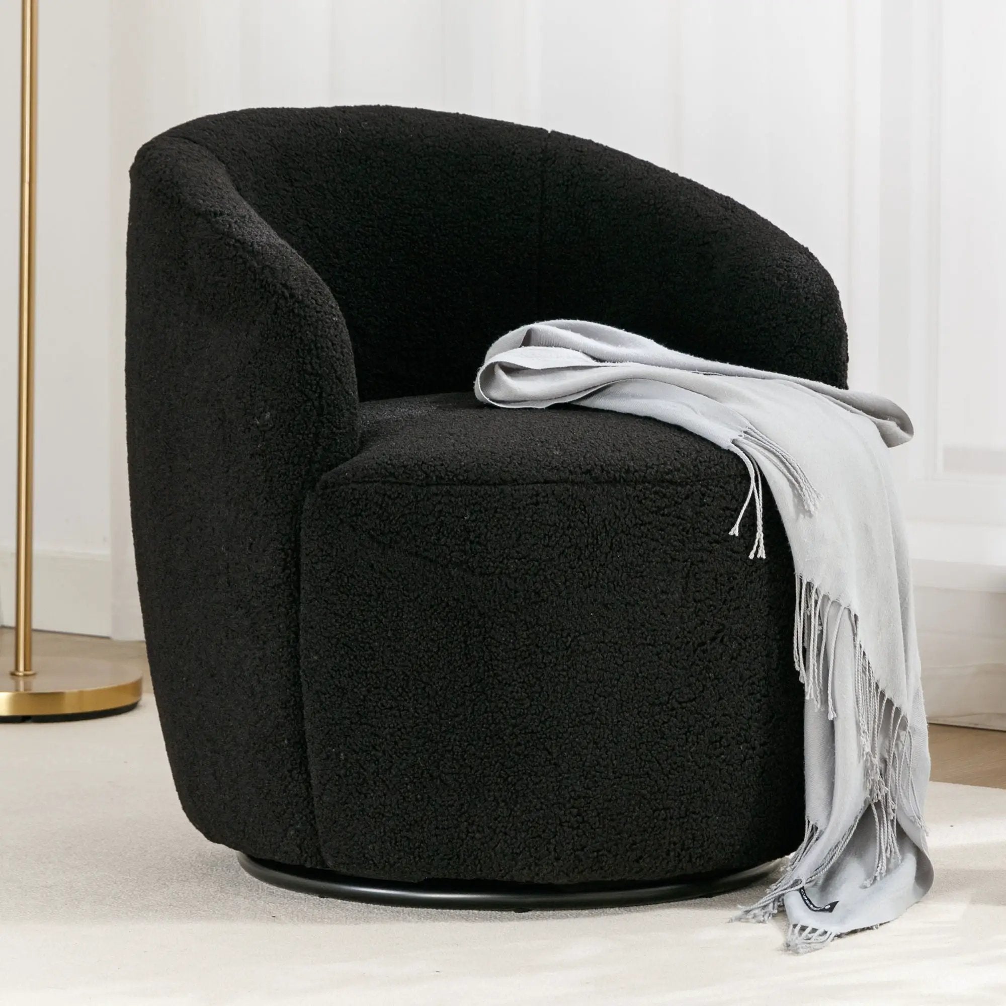 Teddy Fabric Swivel Accent Armchair Barrel Chair With Powder Coating Metal Ring by Unique Piece Furniture