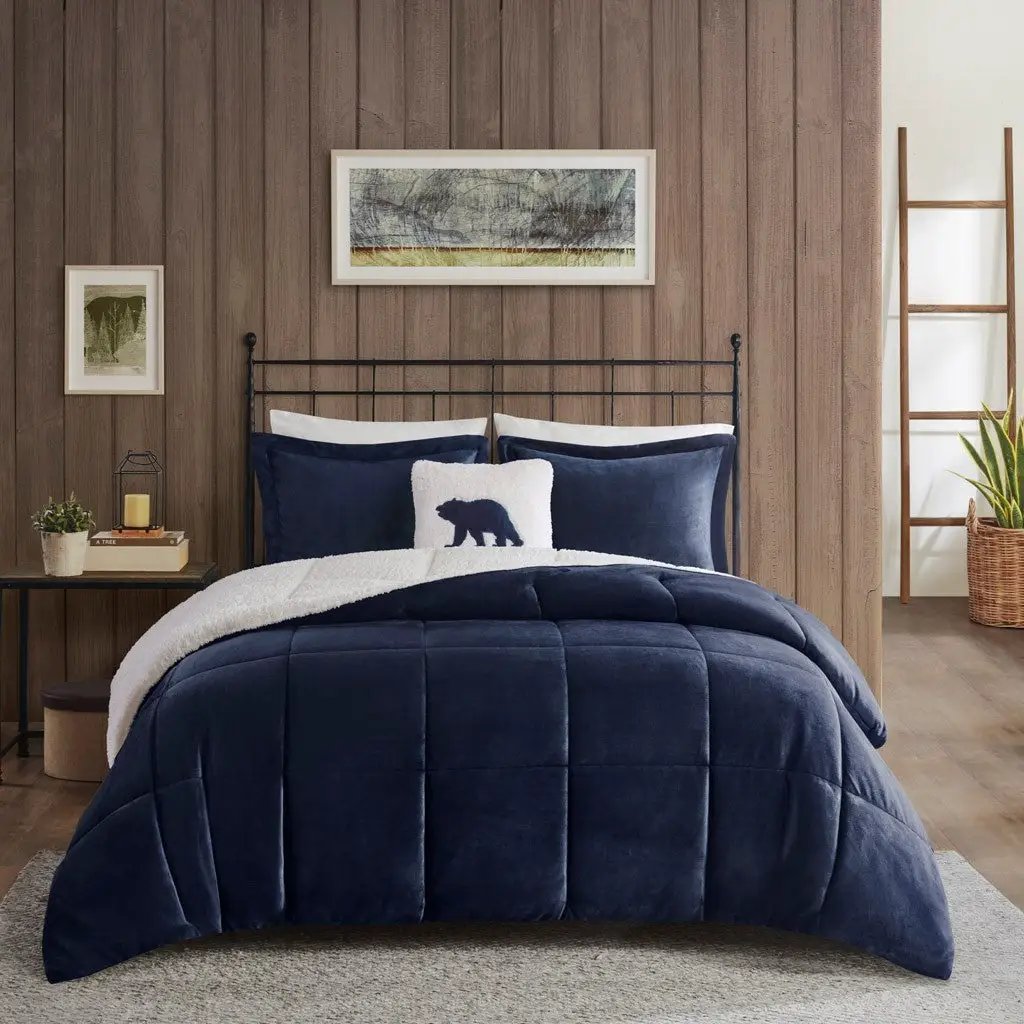 Full/Queen Plush to Sherpa Down Alternative Comforter Set by HouseOfZazla