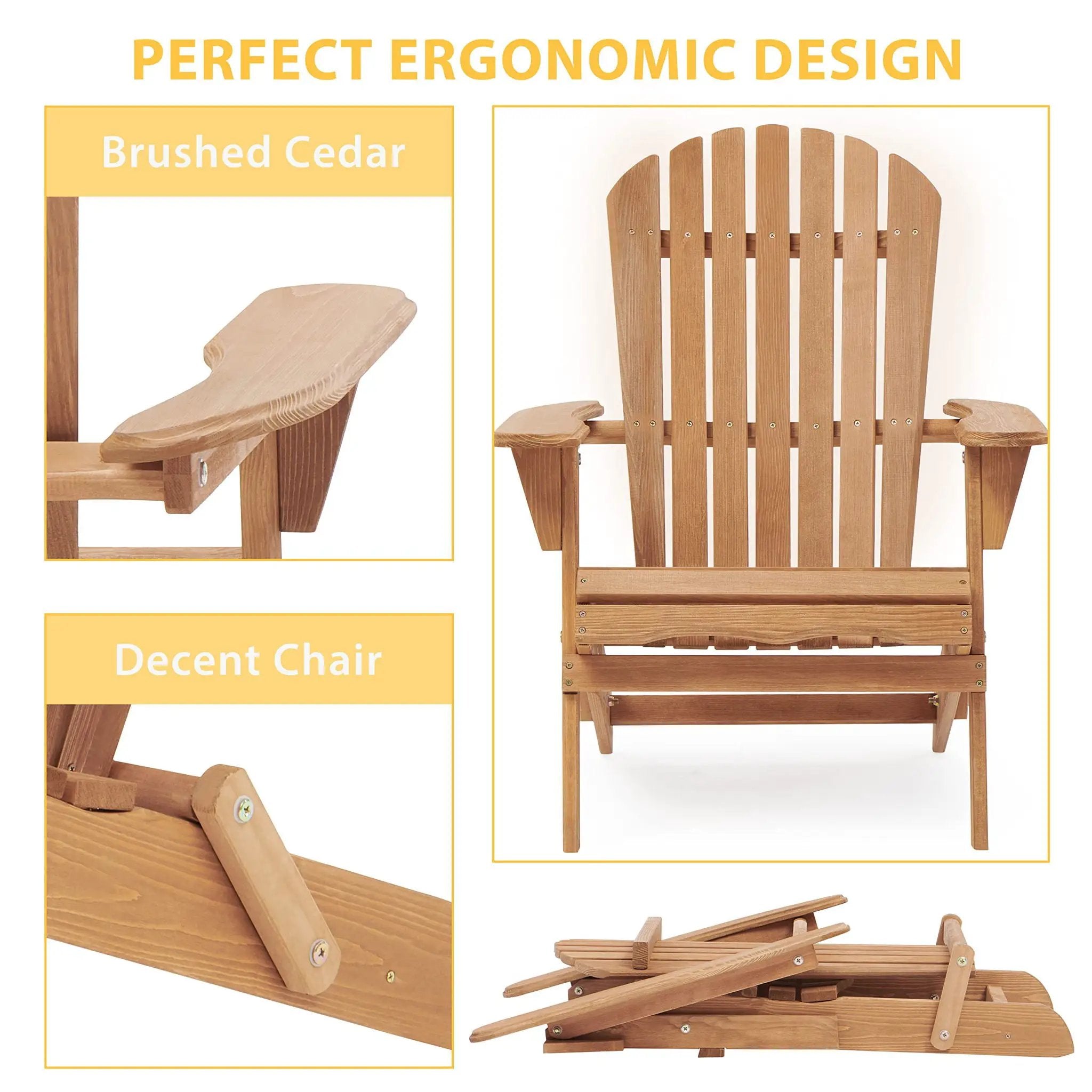 Lounge Patio Chair For Garden Outdoor Wooden Folding Adirondack Chair (Set of 2) Solid Cedar Wood Lounge Patio Chair For Garden by Unique Piece Furniture