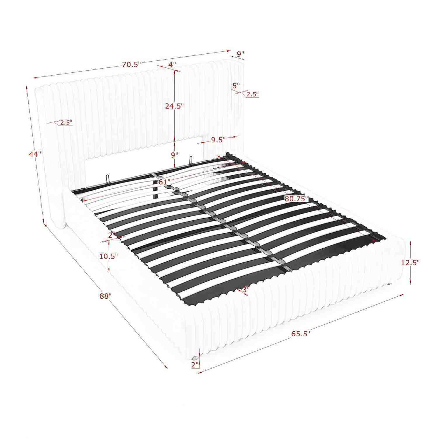 Functional Vertical Striped Bed With Gas Lift Storage by Unique Piece Furniture