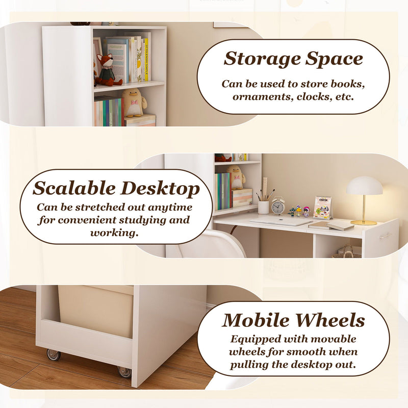 Stretchable Office Desk With Storage Shelves And Mobile Wheels by HouseOfZazla