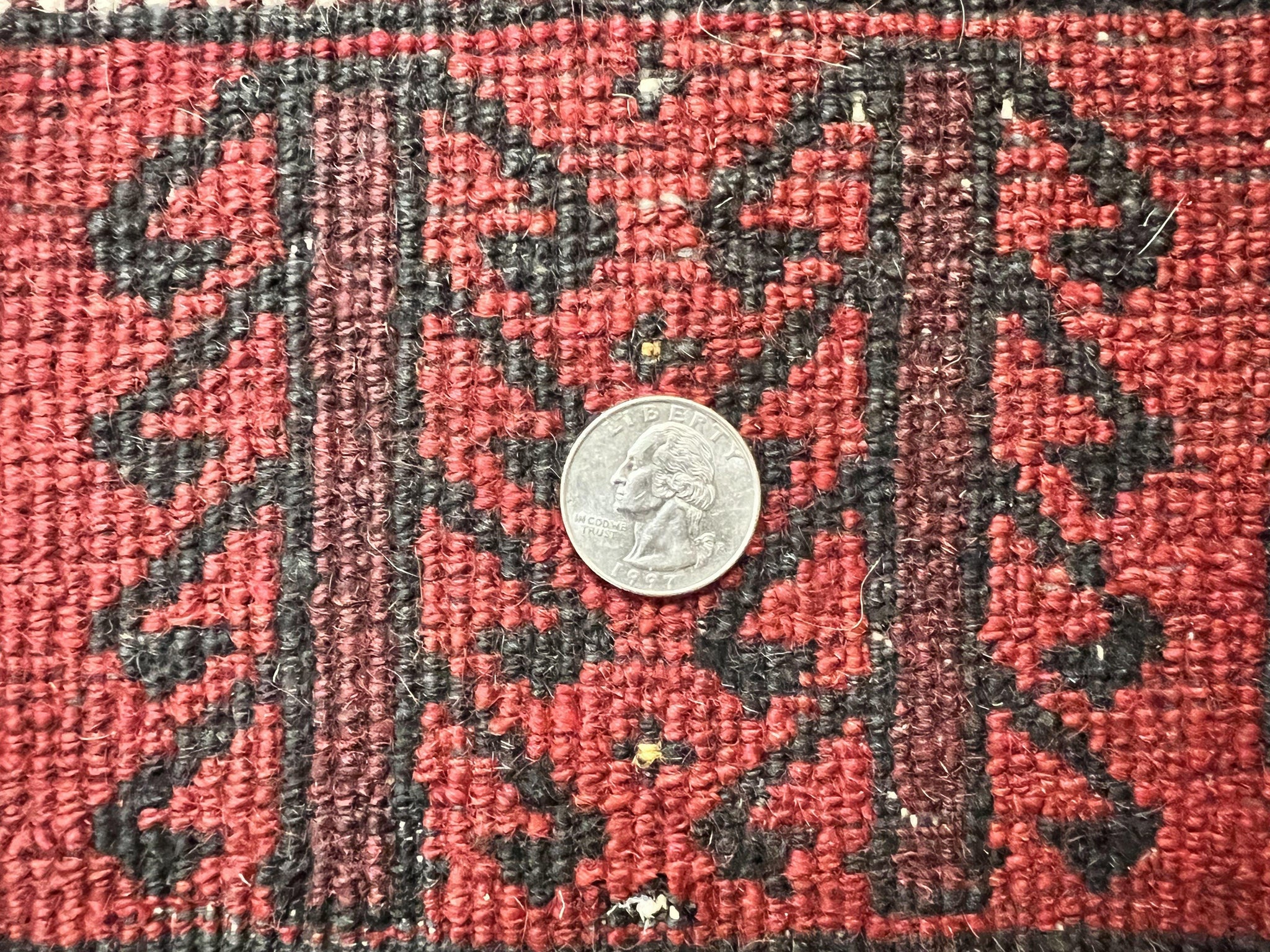 Antique Persian Turkoman Rug 3x6, Wool Tribal Handmade Carpet, Red and Black by Jewel Rugs