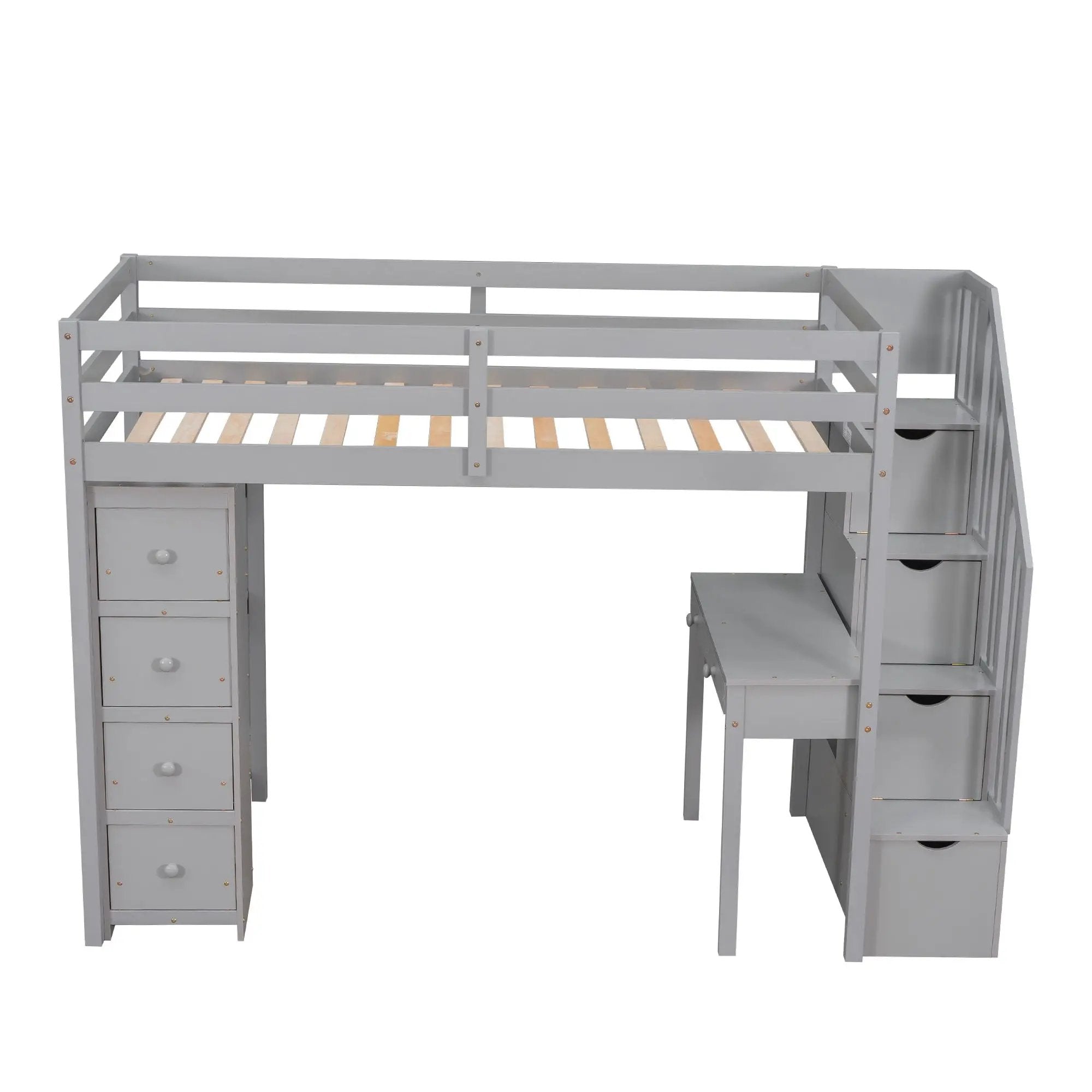 Loft Bed With Storage Drawers, Desk And Stairs With Shelves by HouseOfZazla