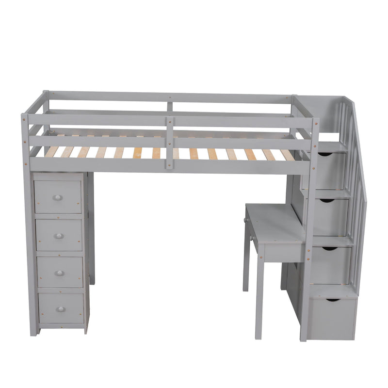 Loft Bed With Storage Drawers, Desk And Stairs With Shelves by HouseOfZazla