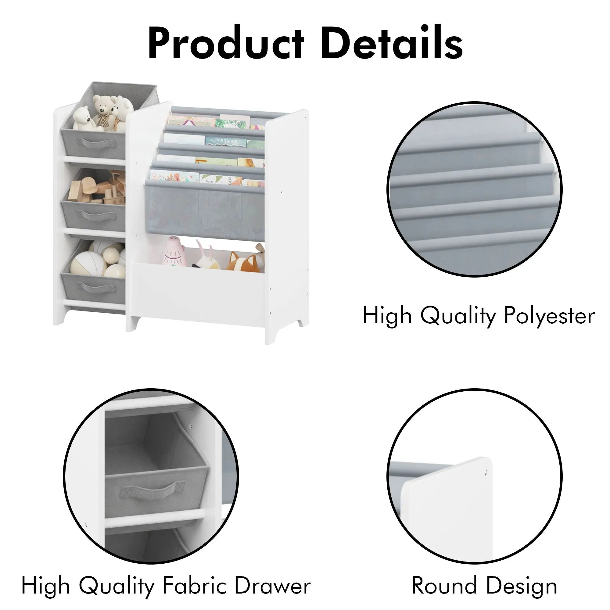 Bookshelf And Toy Storage Organizer, Multifunctional 4 Tier With 3 Collapsible Drawers - White by HouseOfZazla