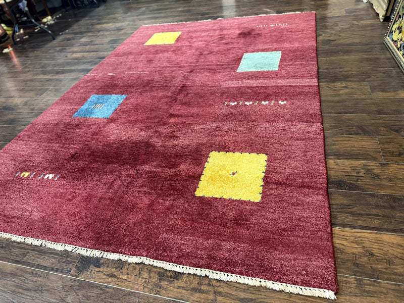 Modern Indo Persian Gabbeh Rug 7x10, Red, Tribal Area Rug by Jewel Rugs
