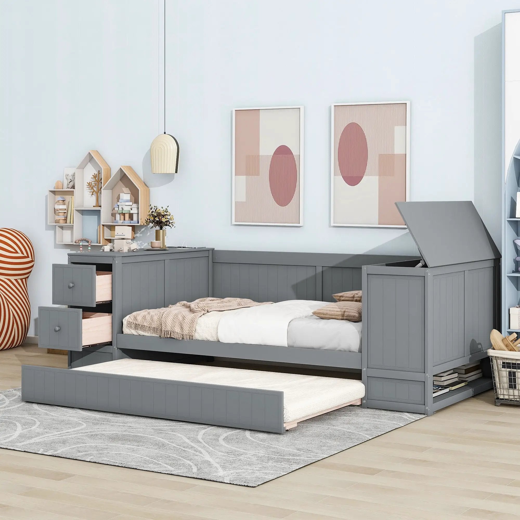 Daybed With Storage Arms, Trundle And Charging Station by Unique Piece Furniture