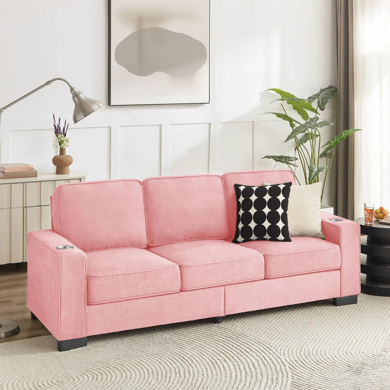 Modern Snowfleece Fabric 3 Seater Sofa With Cup Holder by HouseOfZazla