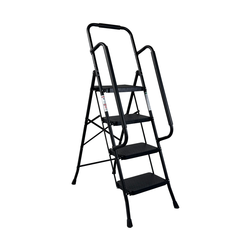 4 Step Folding Steel Ladder with Anti-Slip Pedals and Handrail by HouseOfZazla