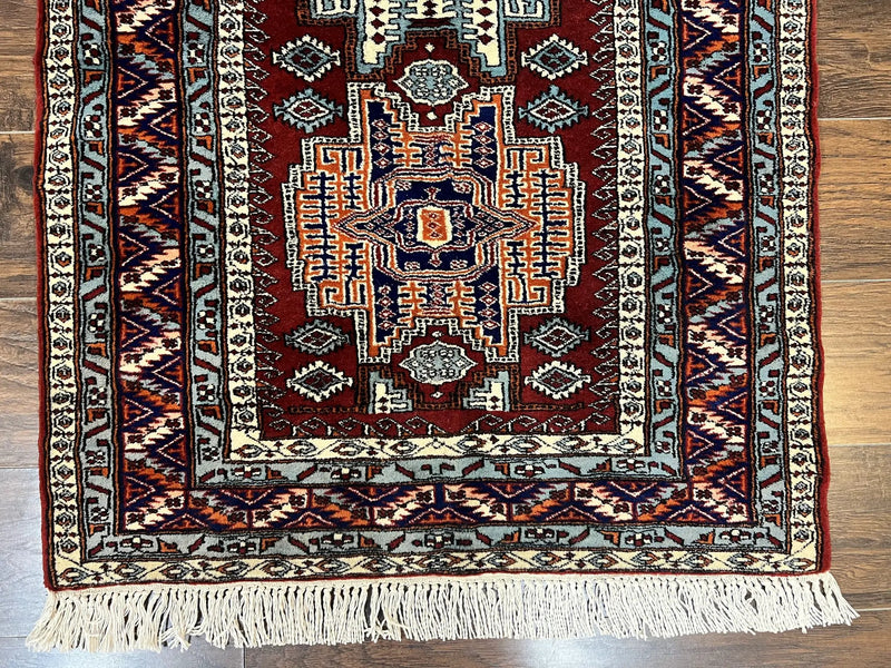 Pakistani Rug 3x5 ft, Caucasian Kazak Design, Geometric Rug, Small Vintage Oriental Carpet, Dark Red Vintage Handmade Wool Rug 3 x 5 by Jewel Rugs