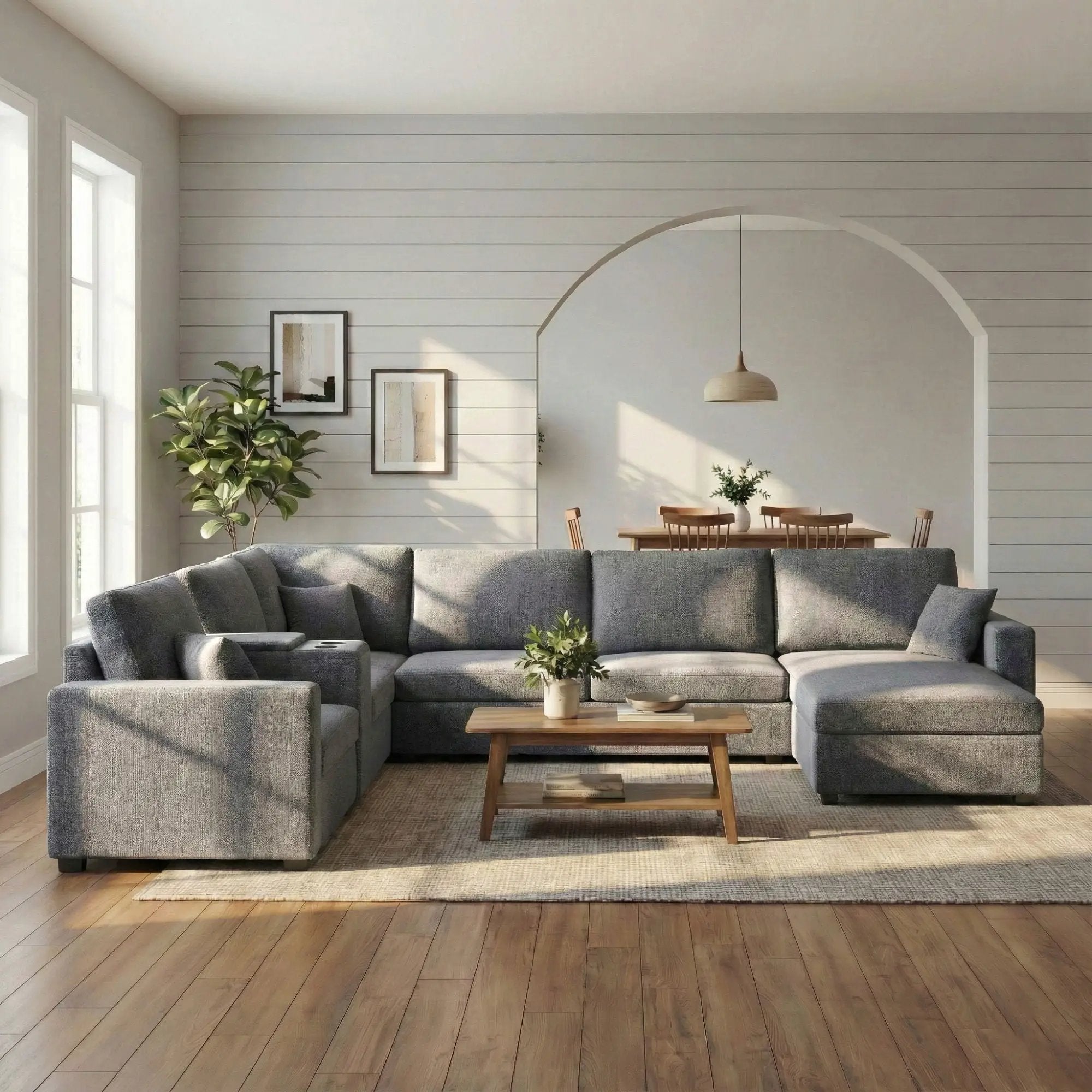 Modular 5 Seat U-Shape Sectional Sofa With Chaise Lounge, Built In Cup Holders And Storage Drawer by HouseOfZazla