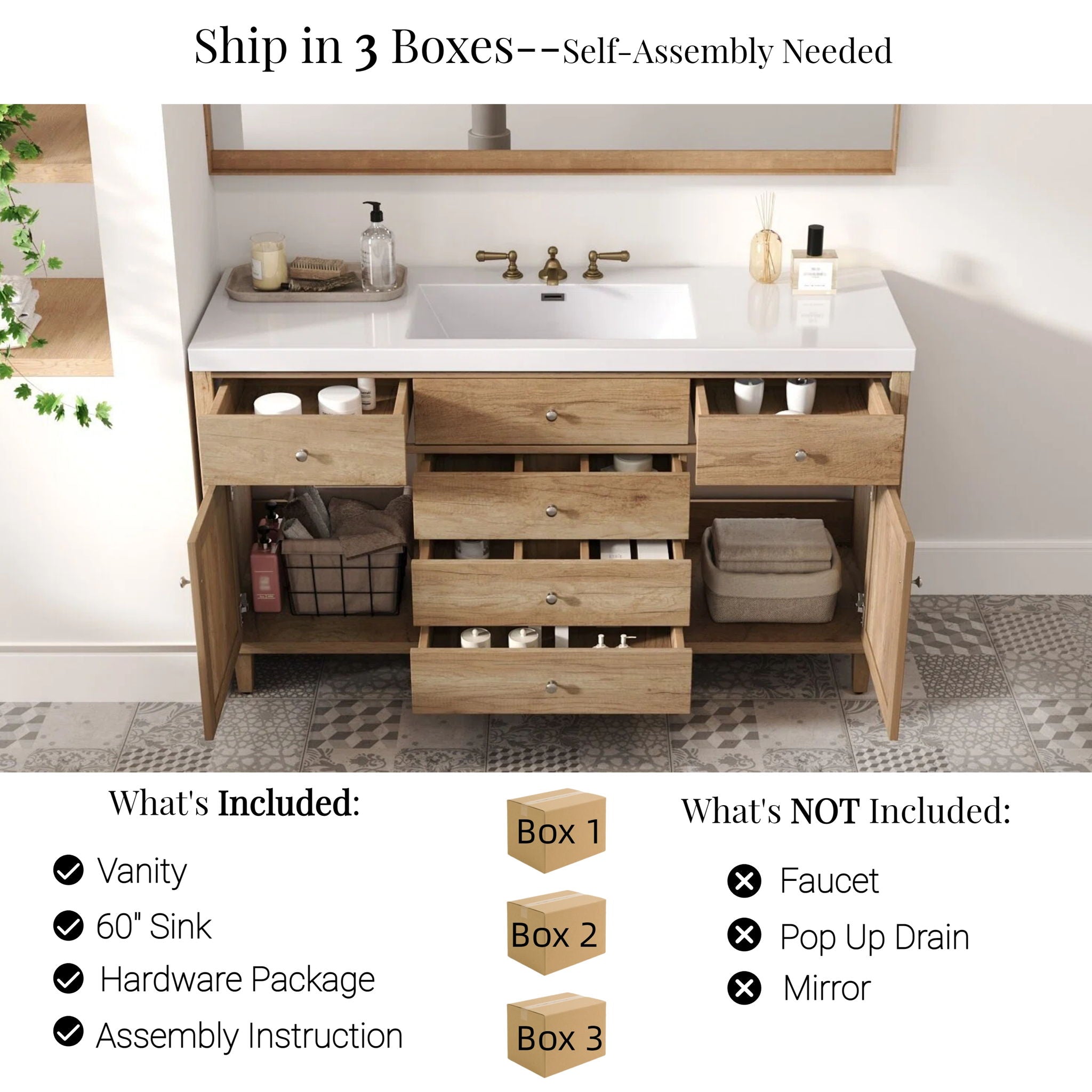 Bathroom Vanity With Sink, 5 Legs, Soft Close Drawers by HouseOfZazla