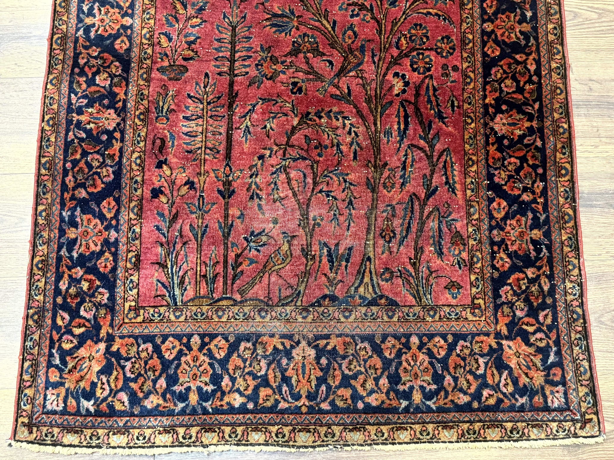 Antique Persian Tree of Life Rug 3x5, Manchester Wool, Bird Pictorials, Fine 240 KPSI, Red Navy Blue by Jewel Rugs
