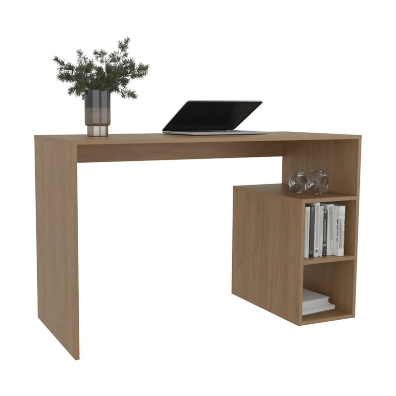 Solid 47' Natural Oak Wide Four Shelves Office Desk by BLAKHOM