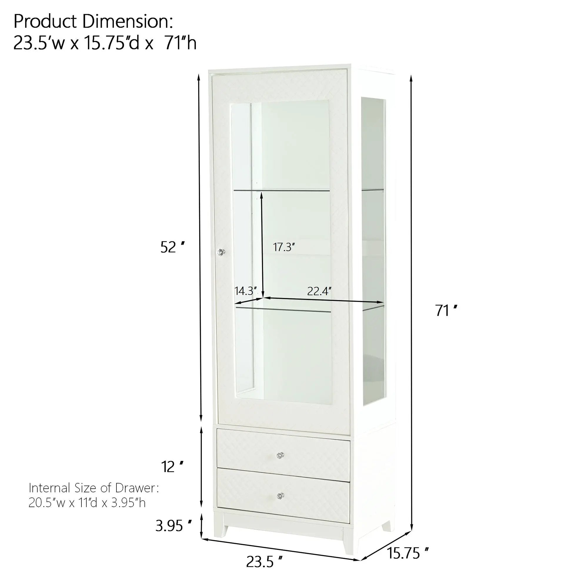 Modern Upholstered Glass Display Cabinet With Adjustable LED Light - White by Unique Piece Furniture