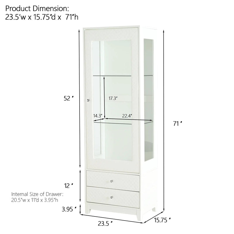 Modern Upholstered Glass Display Cabinet With Adjustable LED Light - White by Unique Piece Furniture