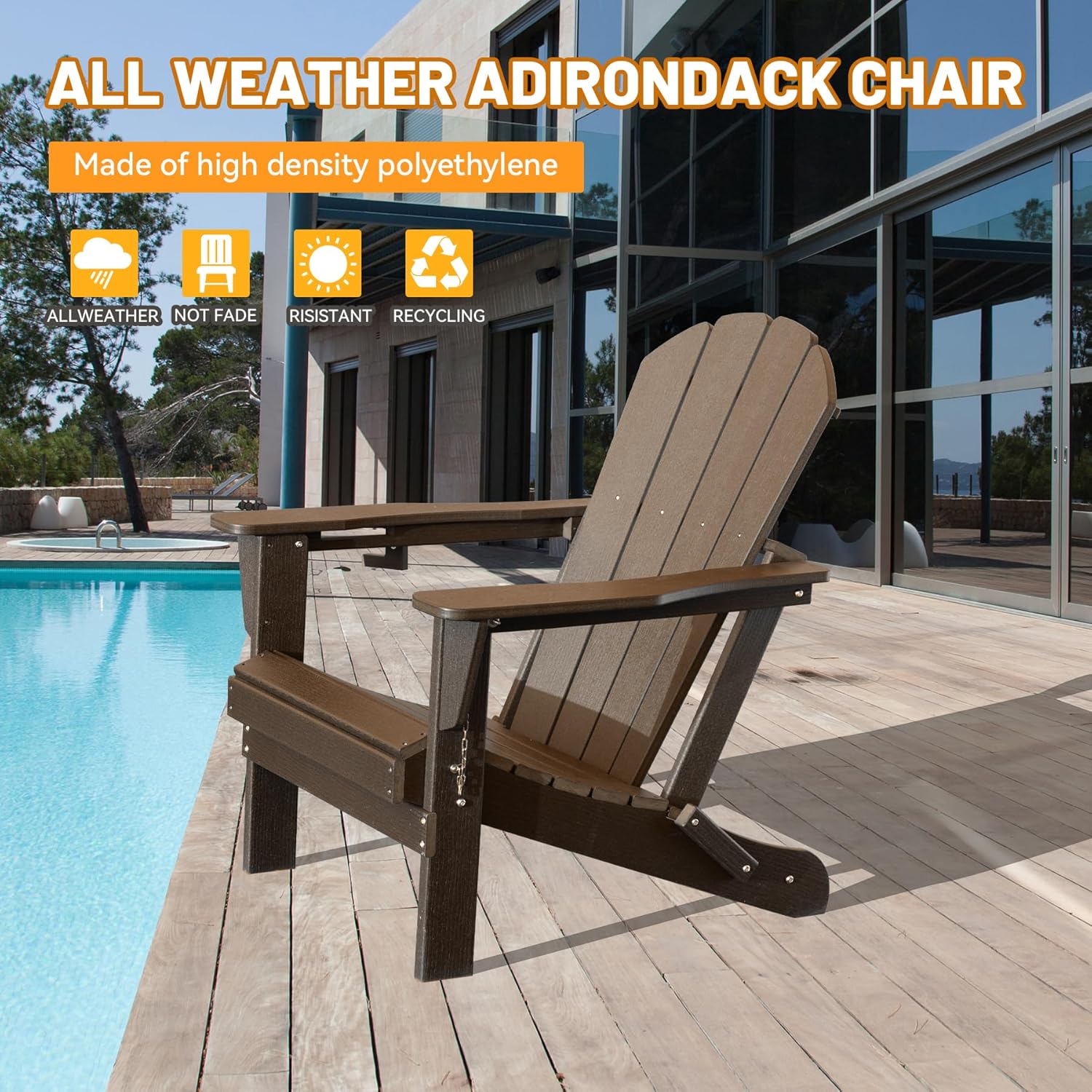 Adirondack Chair, Folding HDPE Outdoor Seating with Cup Holder by HouseOfZazla