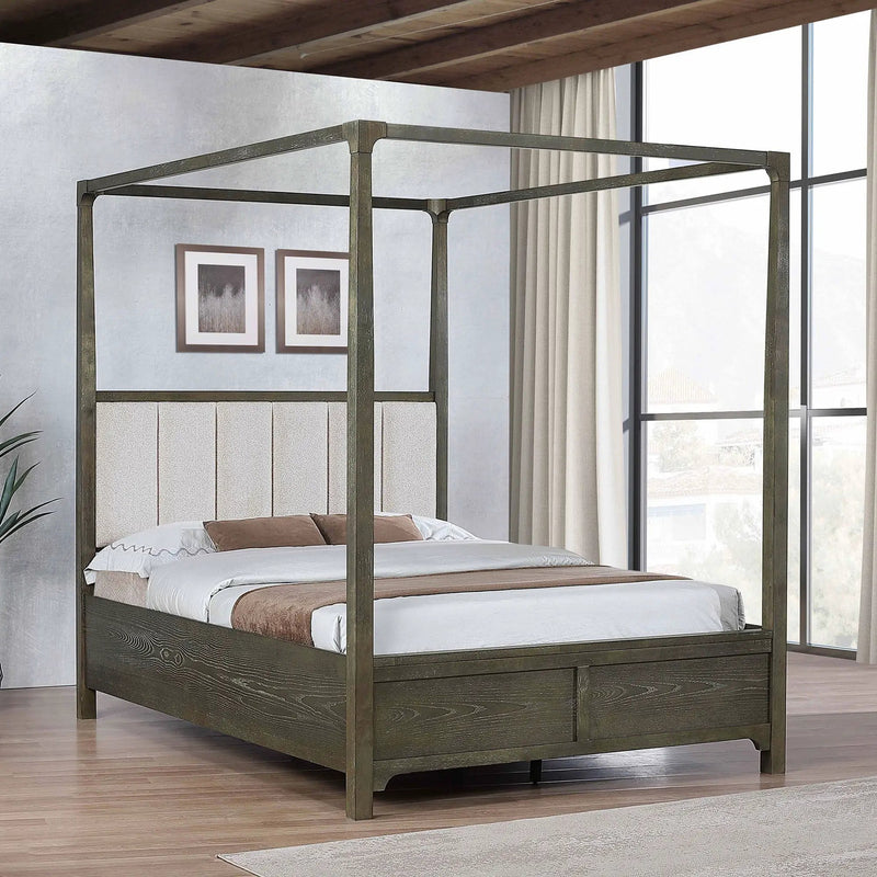 Sundance - Queen Canopy Bed With Upholstered Headboard - Dark Brown by HouseOfZazla