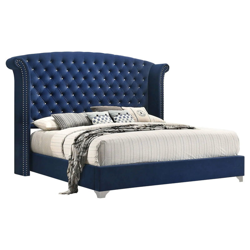 Melody Upholstered Eastern King Wingback Bed Pacific Blue by Unique Piece Furniture