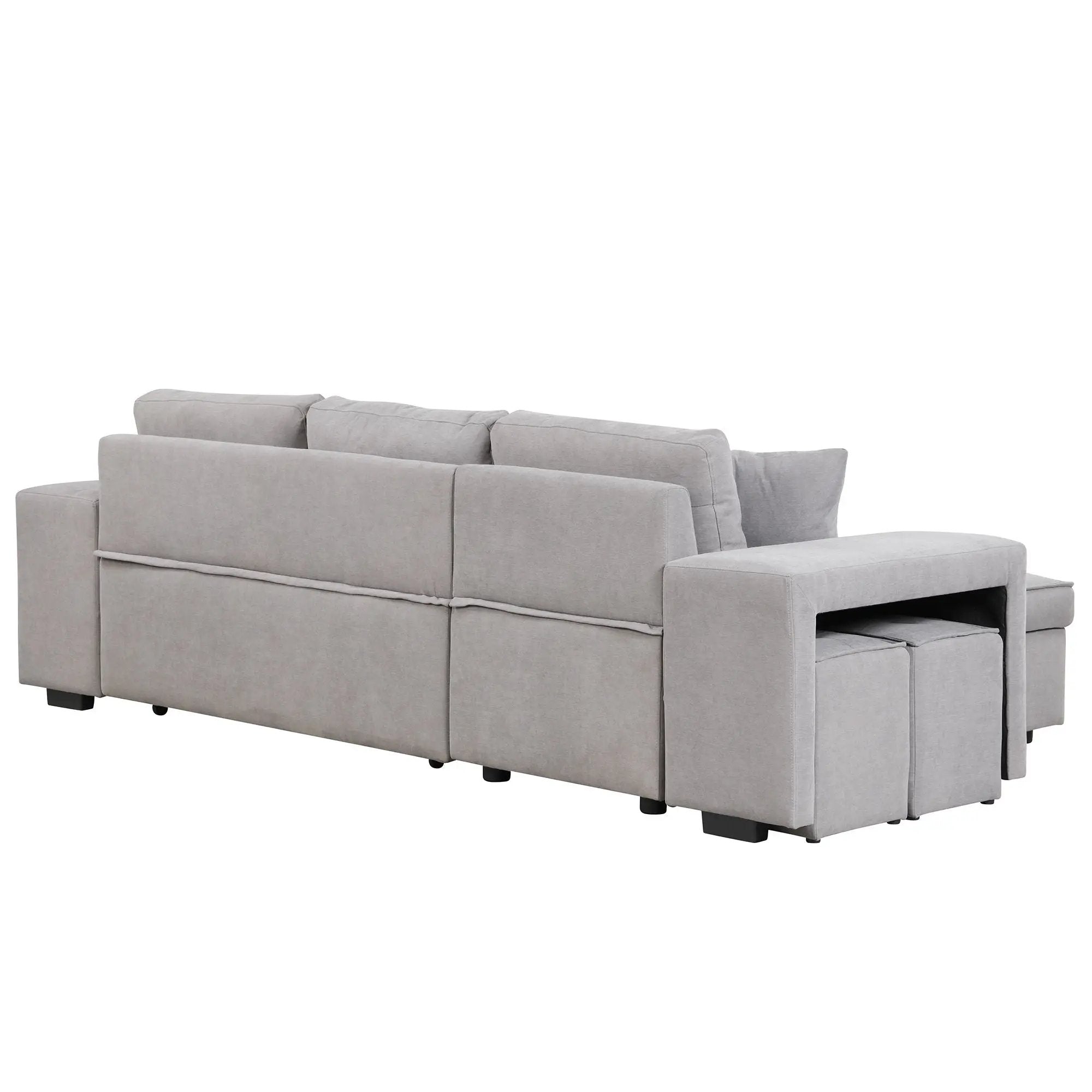 Modern L-Shape 3 Seat Reversible Sectional Couch, Pull Out Sleeper Sofa With Storage Chaise And 2 Stools For Living Room Furniture Set by HouseOfZazla