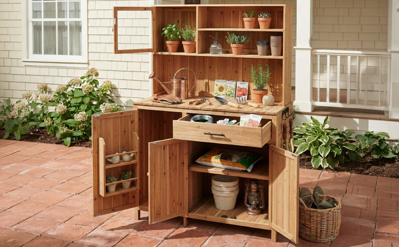 TOPAMX Potting Bench with Hutch, Solid Fir Wood Garden Workstation by HouseOfZazla