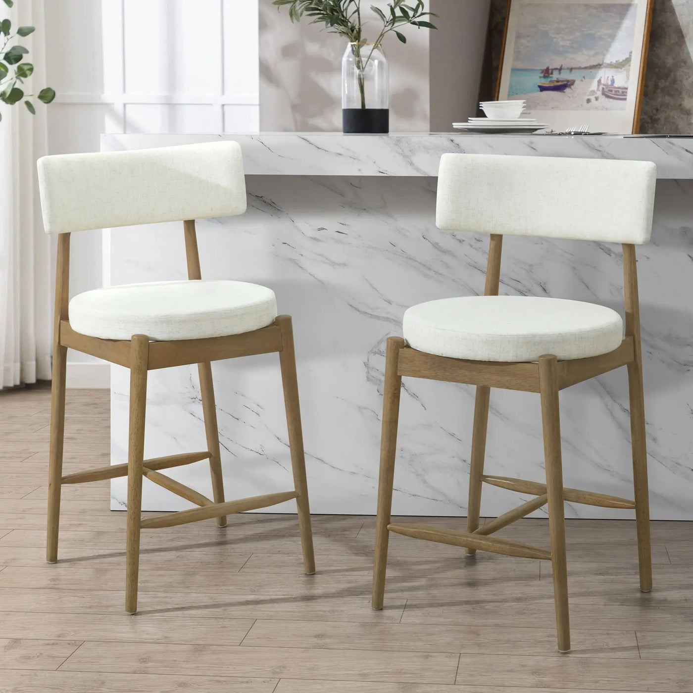 Mid Century Modern Counter Stools, Fabric Upholstered Chairs by HouseOfZazla