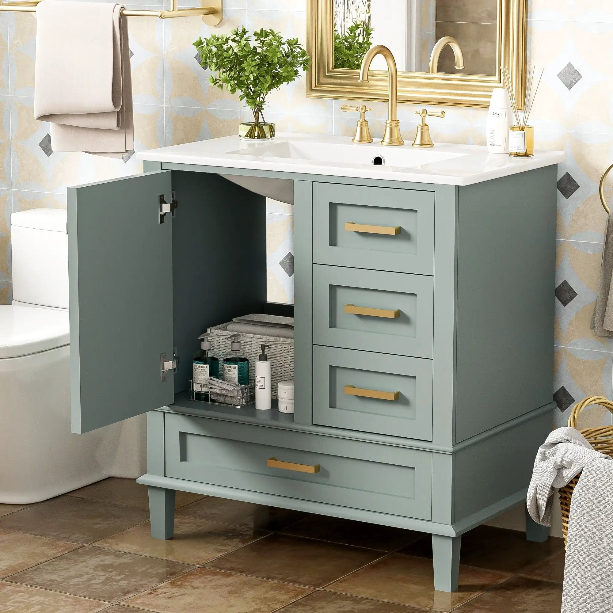 Bathroom Vanity, Modern Bathroom Cabinet With Sink Combo Set, Bathroom Storage Cabinet With A Soft Closing Door And 3 Drawers, Solid Wood Frame by Unique Piece Furniture