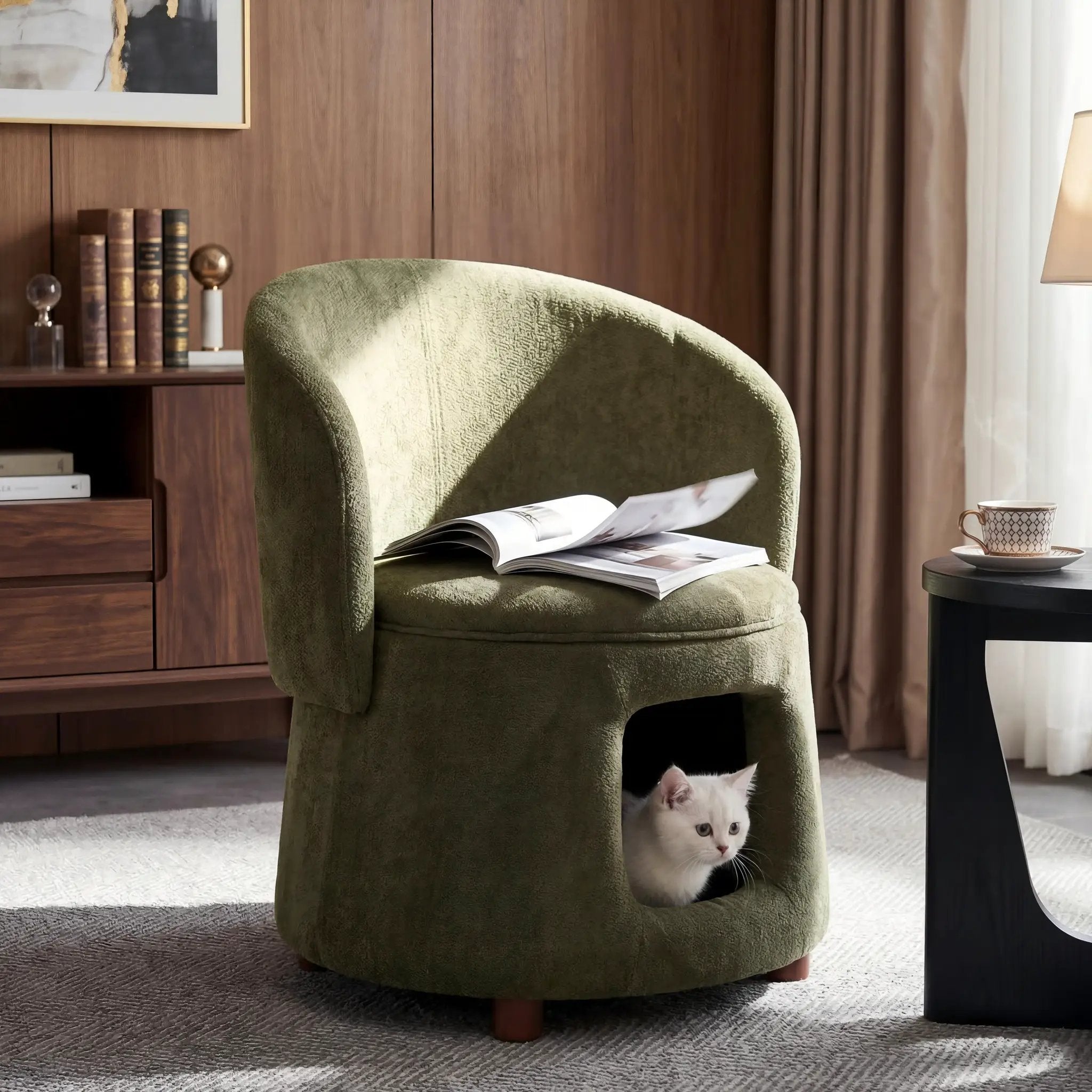 Green Pet Friendly Chair with Hidden Pet Nook and Convertible Stool by HouseOfZazla