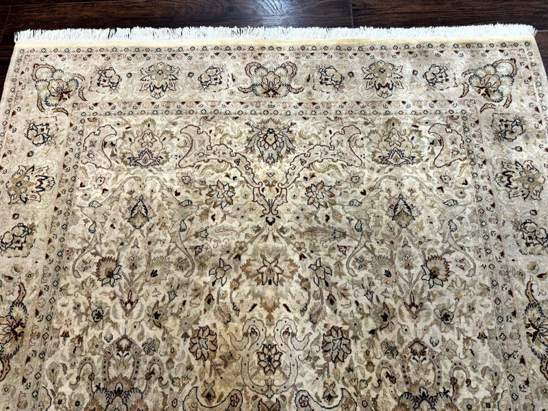 Pak Persian Rug 6x9, Vintage Handmade Wool Carpet, Floral, Beige by Jewel Rugs