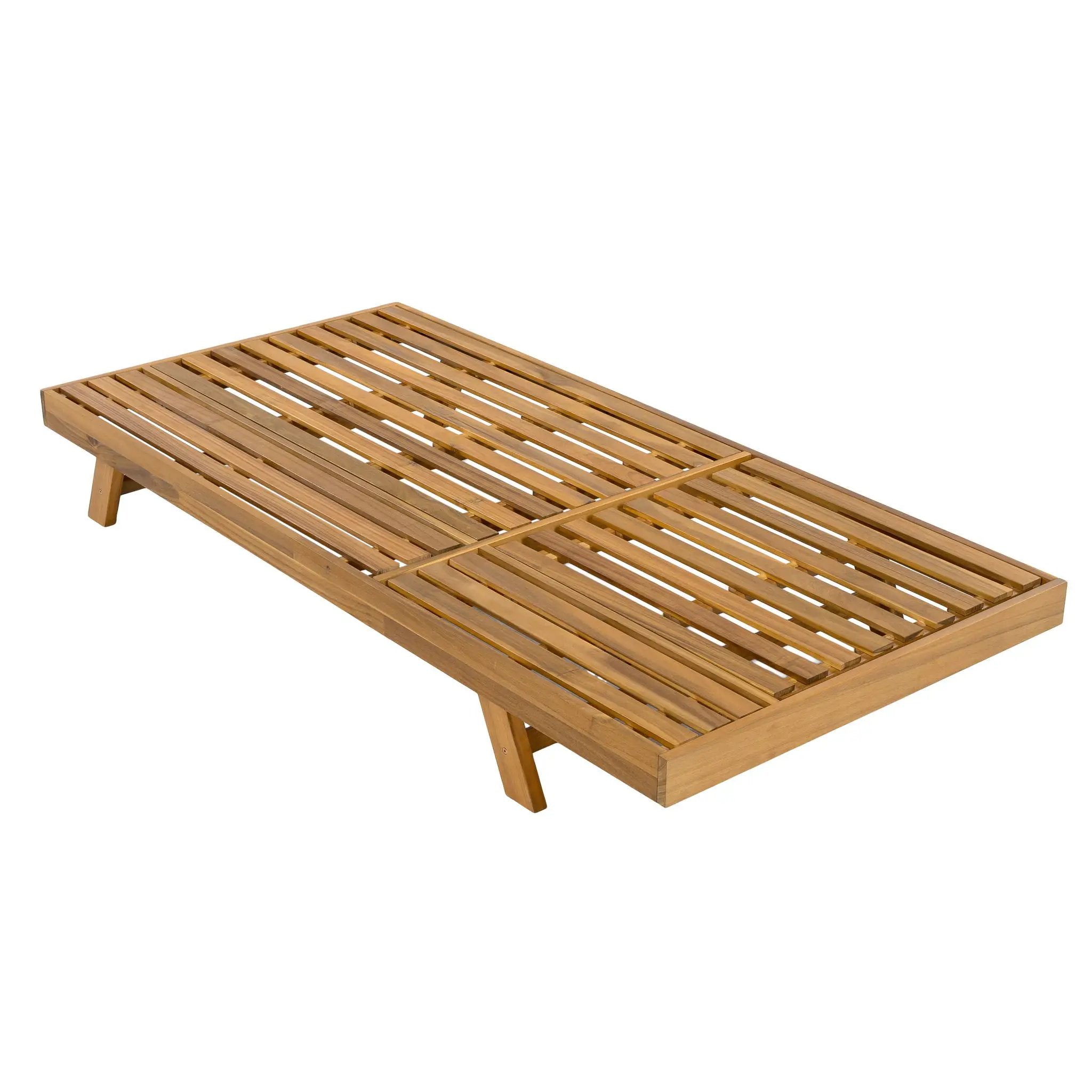 Acacia Wood Lounge Chaise Set With Headrest And Water Resistant Cushions - Beige by HouseOfZazla