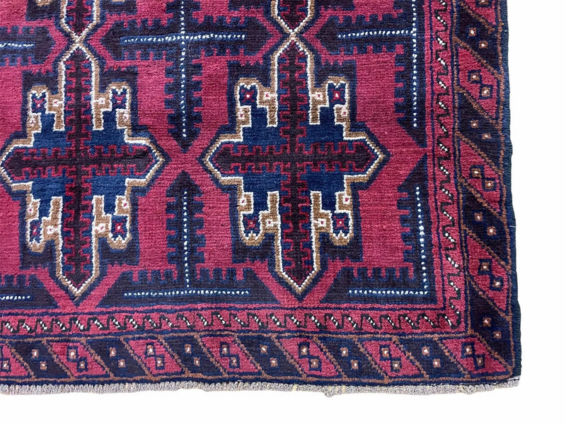 3X5 Vintage Handmade Tribal Wool Rug Balouchi Rug Afghan Rug Red Beige Blue Nice by Jewel Rugs