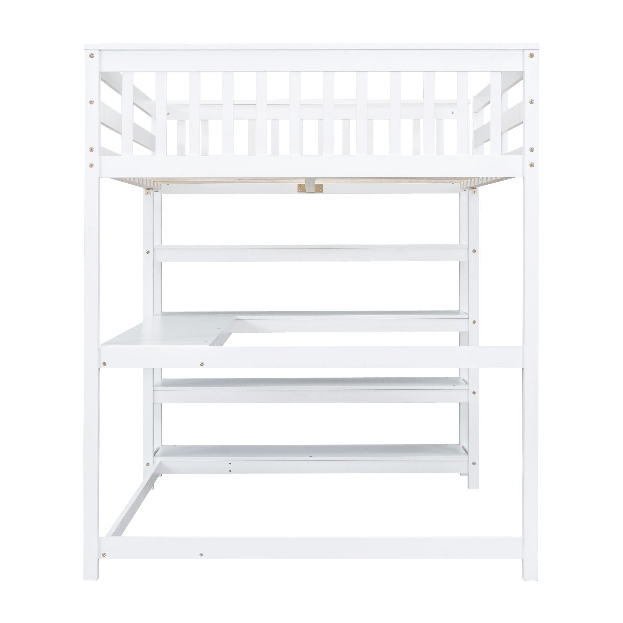 Loft Bed With Storage Shelves And Under Bed Desk