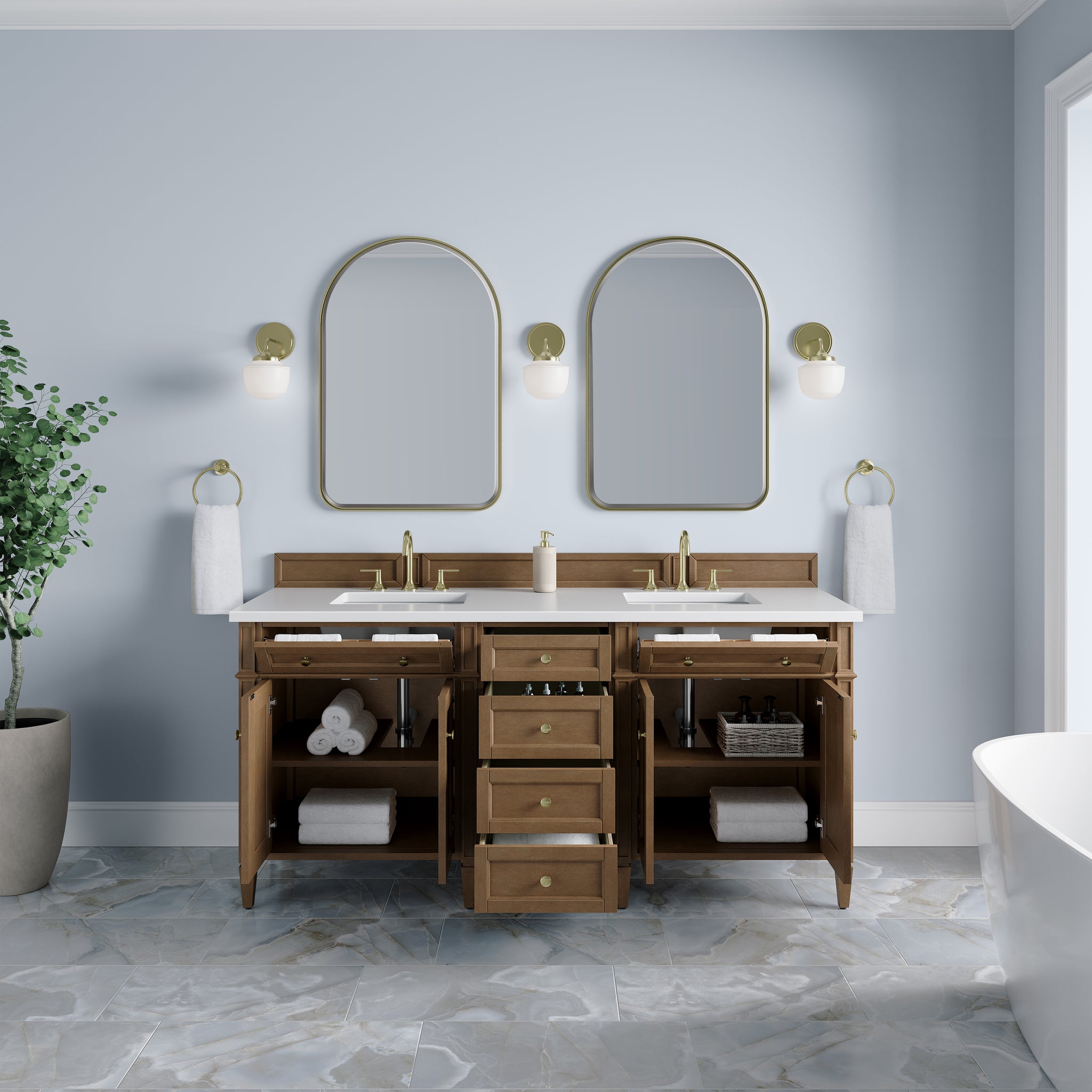 James Martin Brittany 72" Double Bathroom Vanity, Pecan, view 39