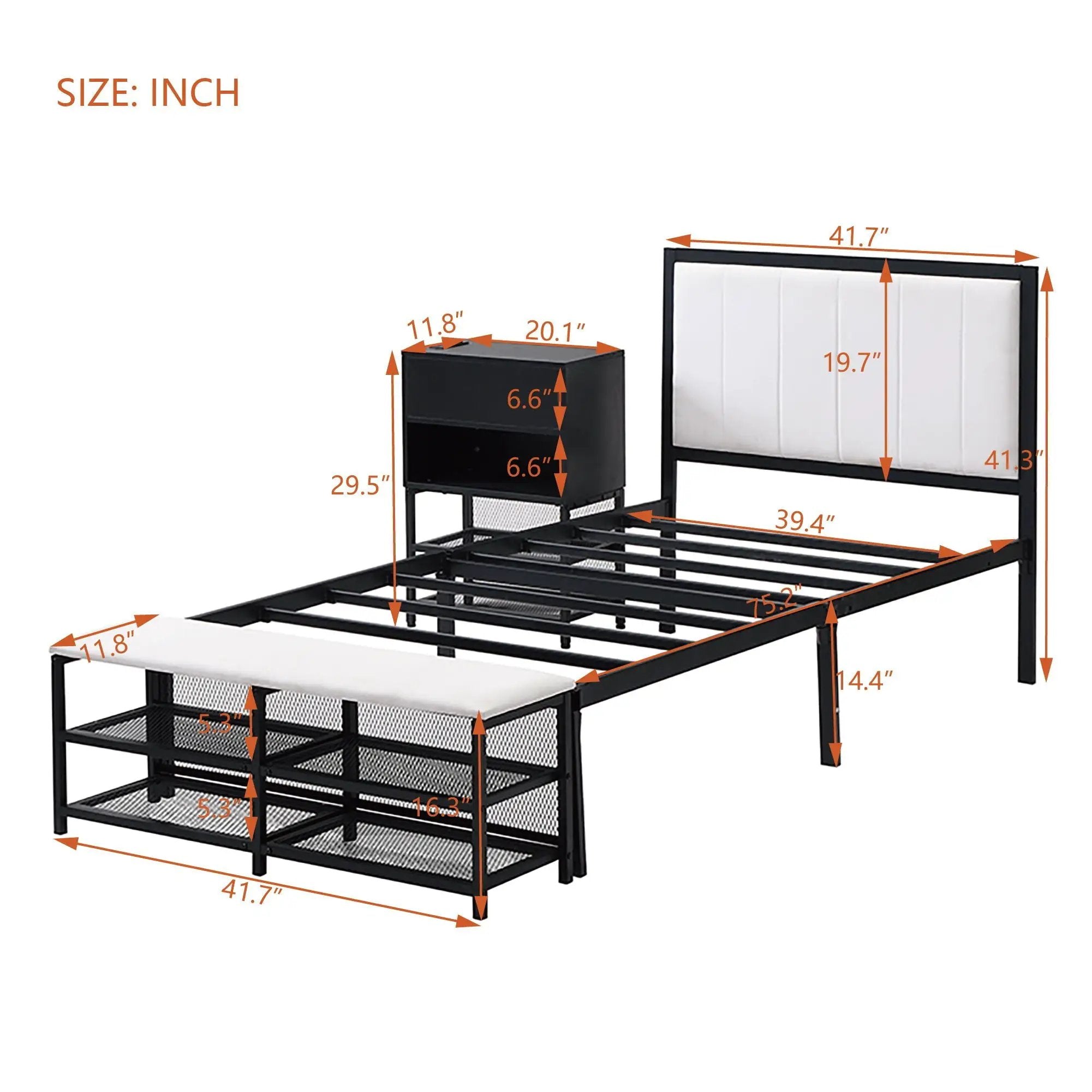 Platform Bed With 2 Tier Storage Shelves, Storage Cabinet by Unique Piece Furniture