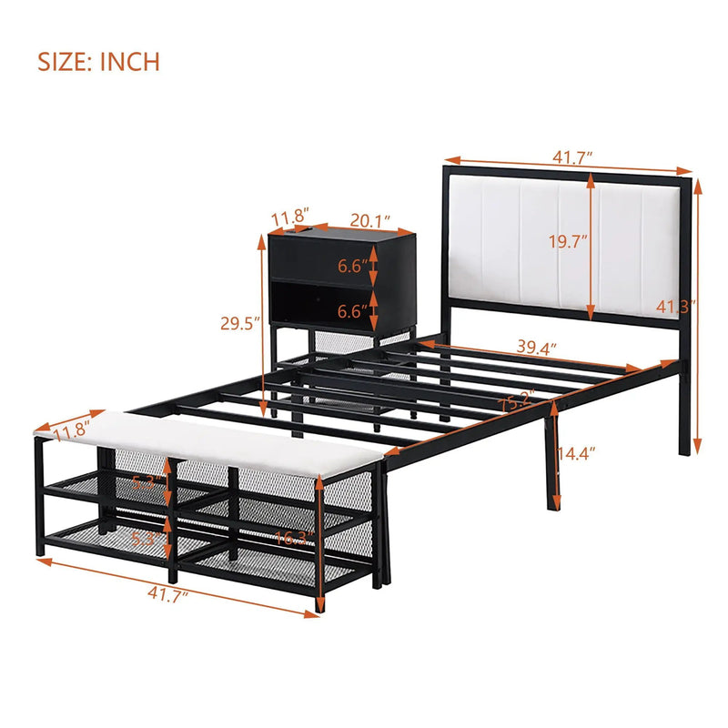 Platform Bed With 2 Tier Storage Shelves, Storage Cabinet by Unique Piece Furniture
