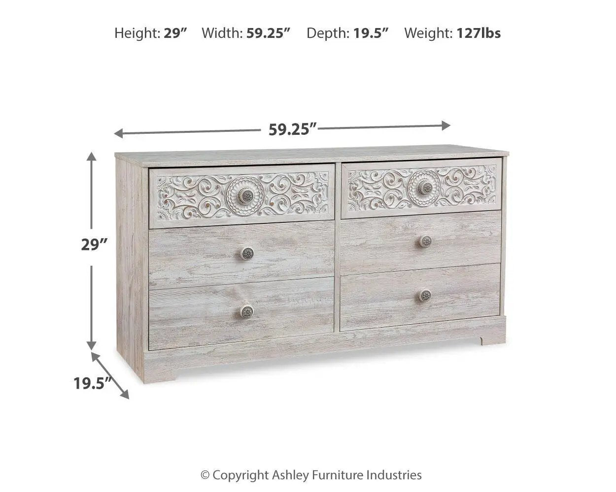 Paxberry - Six Drawer Dresser - Weatherworn - Whitewash by Unique Piece Furniture