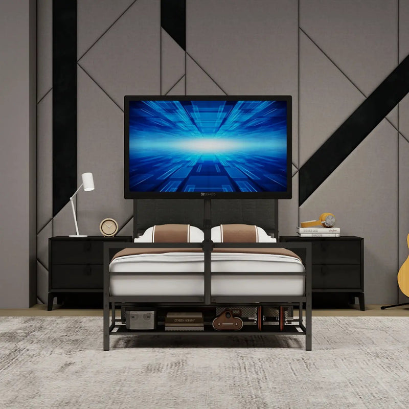 Twin Size Gaming Bed with Rotating TV Mount and LED Lighting by HouseOfZazla