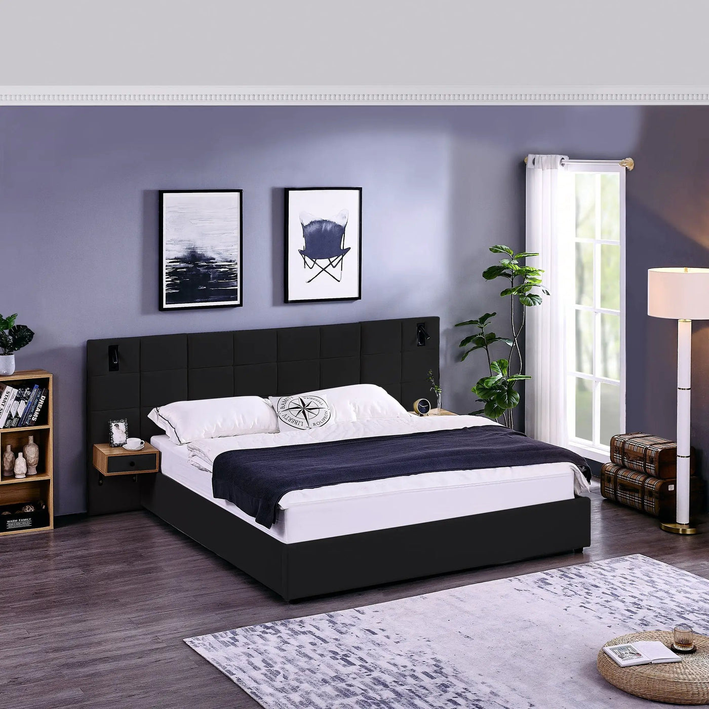 Upholstered Hydraulic Platform Bed With Storage Shelves, Reading Lamps, USB Port by Unique Piece Furniture