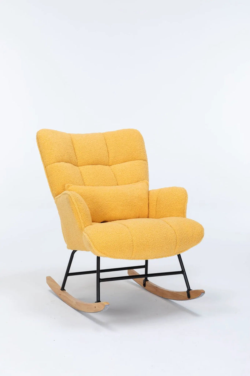 Rocking Chair Nursery, Teddy Upholstered Glider Rocker With High Backrest, Reading Chair Modern Rocking Accent Chairs Glider Recliner For Living Room - Yellow by HouseOfZazla