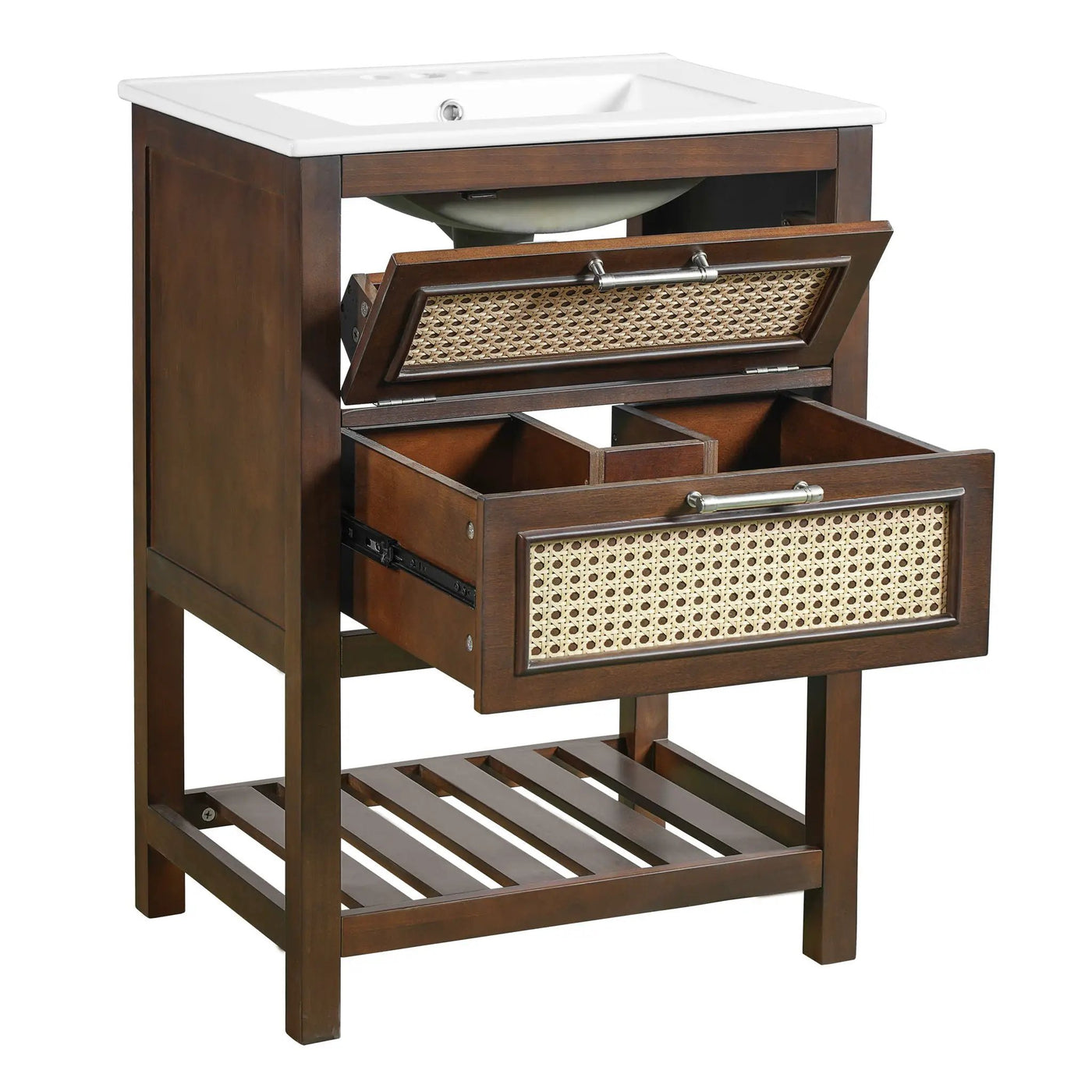 Modern Bathroom Vanity With Integrated Sink, Cabinet With 1 Deep Drawer And 1 Tip-Out Drawer by HouseOfZazla