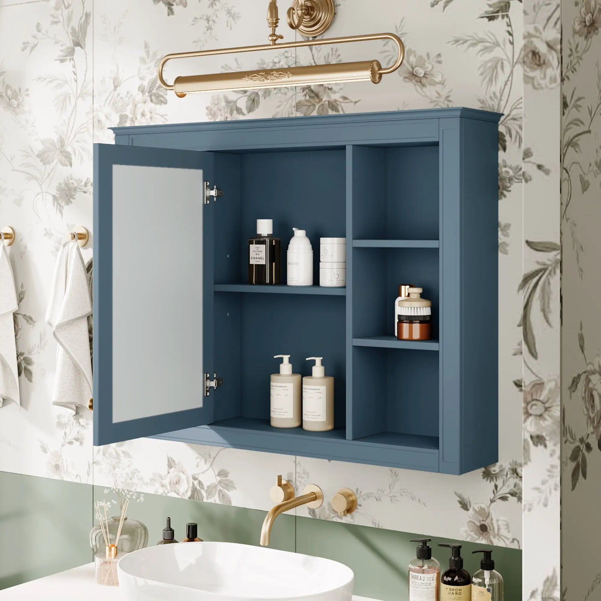 Wall Mounted Medicine Cabinet With Mirror, Storage Cabinet Featuring 6 Open Shelves And Adjustable Interior by HouseOfZazla