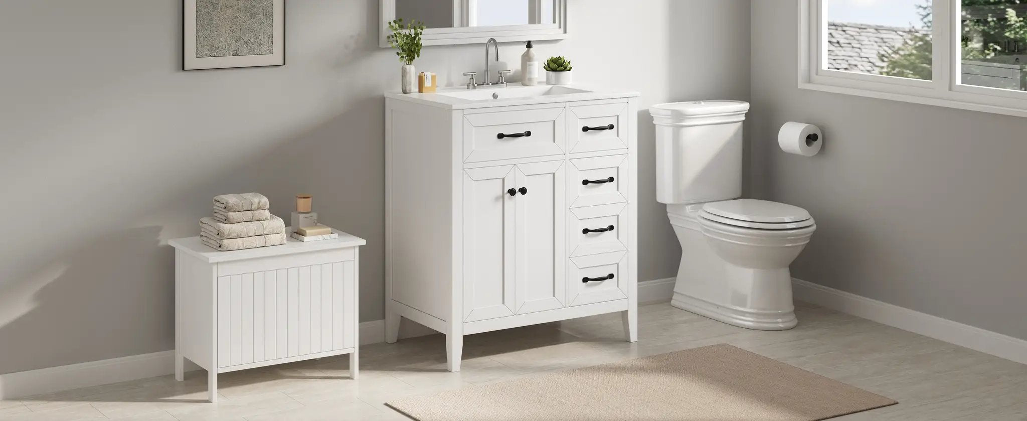30" White Bathroom Vanity with Ceramic Sink by HouseOfZazla