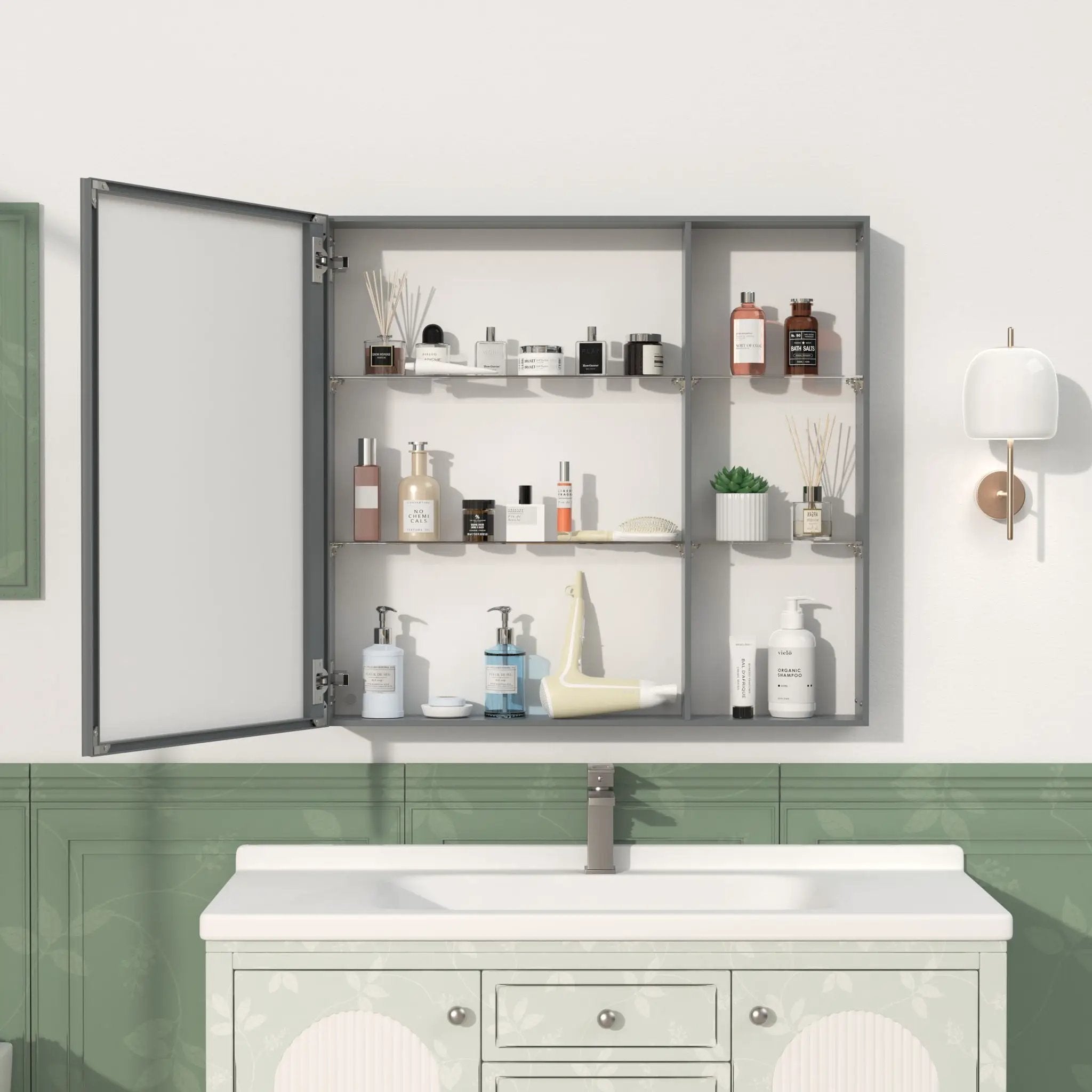 Medicine Cabinet, Wall Mounted Bathroom Mirror With Storage, Adjustable Shelves - Black Brown by Unique Piece Furniture