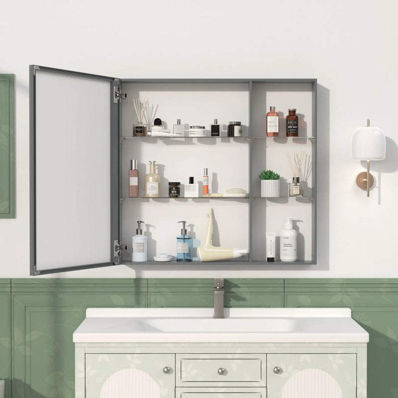 Medicine Cabinet, Wall Mounted Bathroom Mirror With Storage, Adjustable Shelves - Black Brown by HouseOfZazla