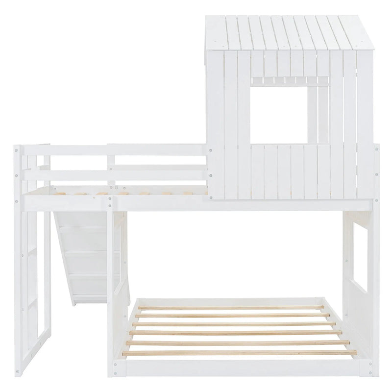 Loft Bunk Bed With Playhouse, Farmhouse, Ladder, Slide And Guardrails by HouseOfZazla